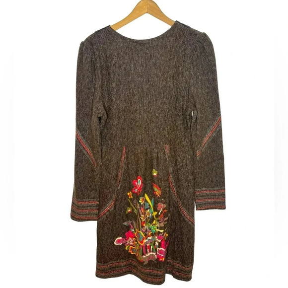 ARYEH Boho Artsy Peasant Floral Print Lace Crochet Mixed Media Long Sleeve Dress - Picture 6 of 10